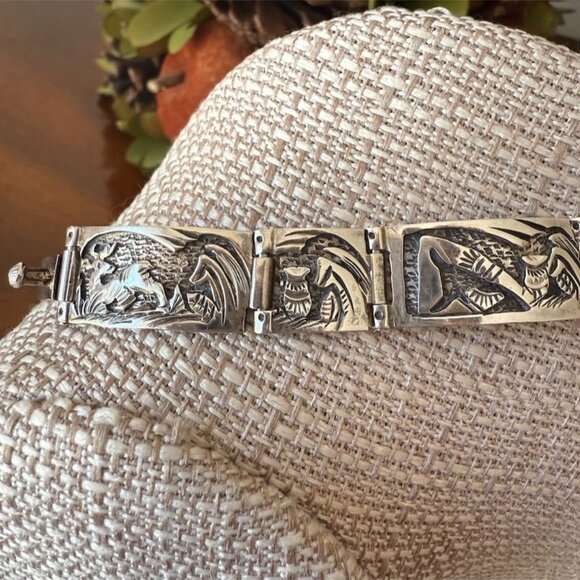 VTG 1980'S Navajo Tommy Jackson Storyteller 925 Sterling Silver Braclet 32 Grams - Picture 13 of 16